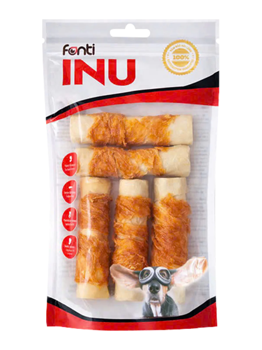 Que xoắn da bò phủ thịt gà