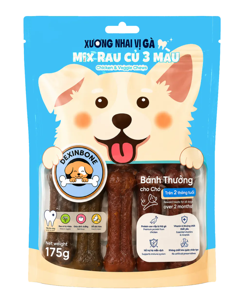 Xương nhai vị gà mix rau củ 3 màu